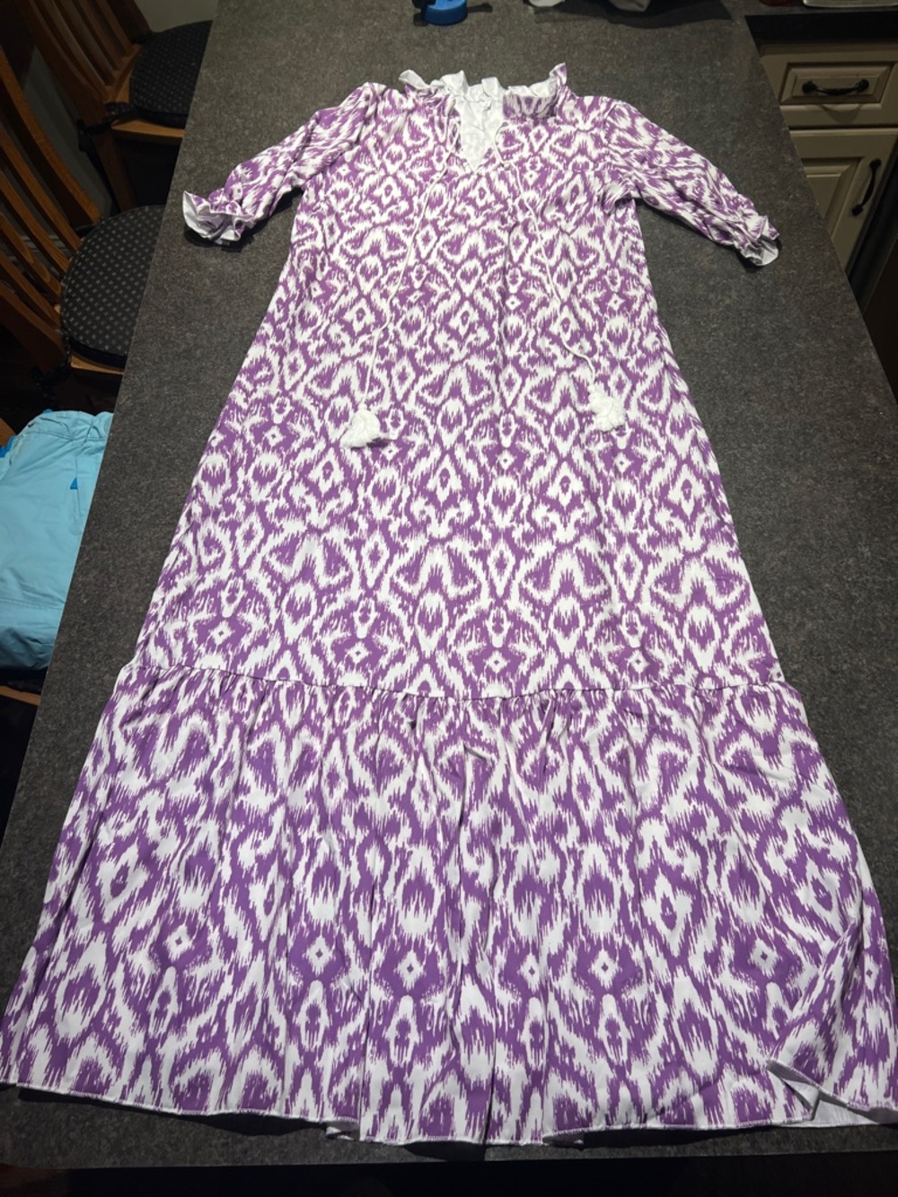 Women's Purple Ikat Print Maxi Dress with Tassel Detail